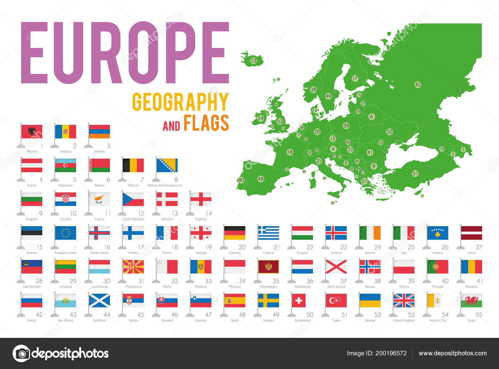 Флаги европейских государств и столицы