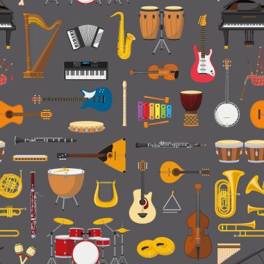Müzikal enstrümantal Dikişsiz desen arka plan. Vektör illustracion