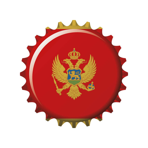 National flag of Montenegro on a bottle cap. Vector Illustration