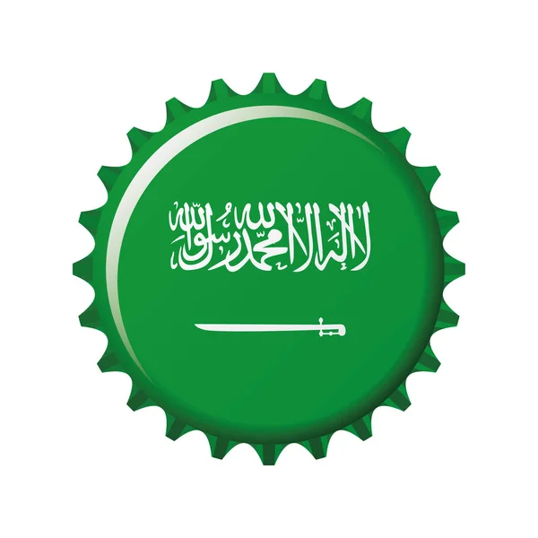Bir Şişe Kapağı Üzerinde Ulusal Bayrak Suudi Arabistan Vektör Çizim — Stok Vektör