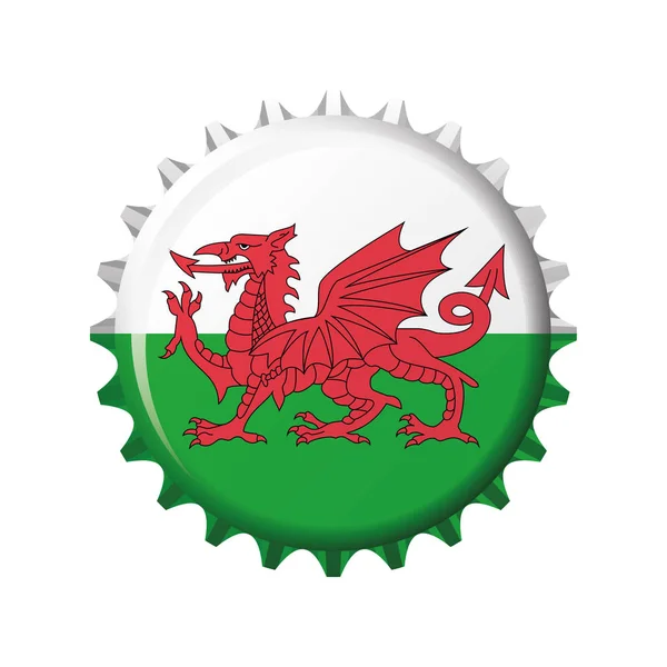 威尔士国旗在瓶盖上 矢量插图 — 图库矢量图片