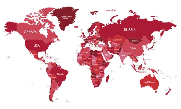 Ilustración Vectorial Del Mapa Mundial Político Con Diferentes Tonos Rojo Ilustración De Stock