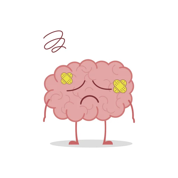 Ilustración Vectorial Cerebro Enfermo Triste Estilo Dibujos Animados — Archivo Imágenes Vectoriales