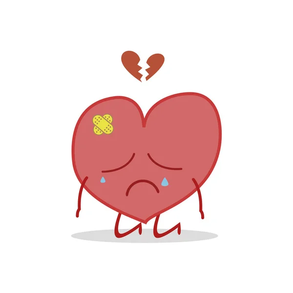 Vector Illustration Sick Sad Heart Cartoon Style — Stock Vector