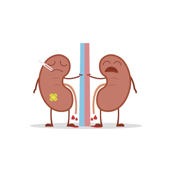 Vector illustration of a sick and sad kidneys in cartoon style due to cystitis or other related diseases. — Stock Illustration Vector Illustration Sick Sad Kidneys Cartoon Style Due Cystitis Other Royalty Free Stock Vectors