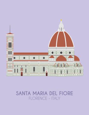 Modern tasarım poster Santa Maria del Fiore (Floransa, İtalya), renkli arka plan ile. Vektör çizim