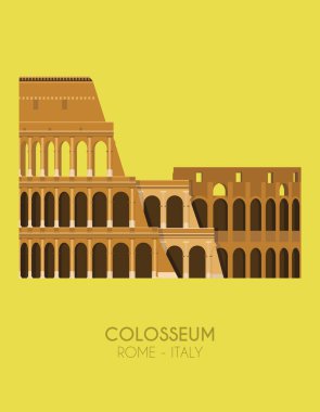 Modern tasarım poster Colosseum (Roma, İtalya) renkli arka plan ile. Vektör çizim