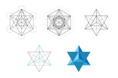 Geometrik öğeleri ve şekiller kümesi. Kutsal Geometri Davids Star geliştirme Metatrons küp. Vektör tasarımları