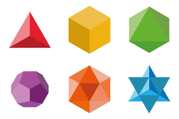 Reihe Geometrischer Elemente Und Formen Pyramide Würfel Oktaeder Dodekaeder Ikosaeder — Stockvektor