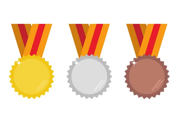 Conjunto Medalhas Ouro Prata Bronze Ilustração Vetorial —  Vetores de Stock