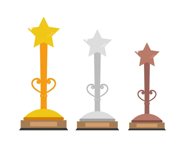 Conjunto Troféus Ouro Prata Bronze Com Uma Estrela Topo Ilustração —  Vetores de Stock