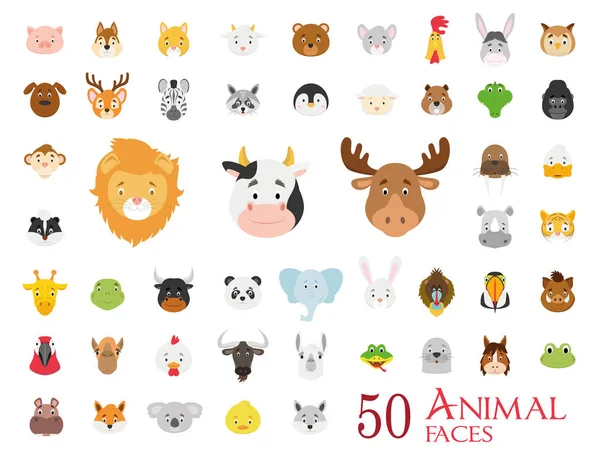 Conjunto Caras Animales Estilo Dibujos Animados — Archivo Imágenes Vectoriales