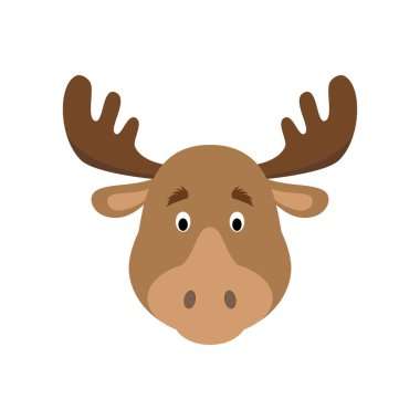 Çocuklar için karikatür tarzı geyik yüzüne. Hayvan yüzleri vektör çizim serisi