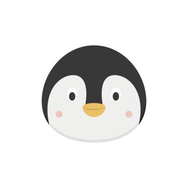 Penguen karikatür tarzı çocuklar için yüzüne. Hayvan yüzleri vektör çizim serisi