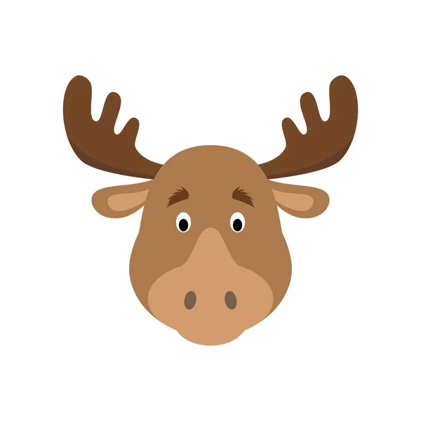 Moose Face Cartoon Style Children Animal Faces Vector Illustration Series — Stock Vector