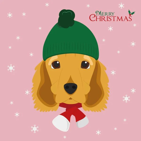 Cartão Natal Inglês Cocker Spaniel Cão Vestindo Boné Para Inverno — Vetor de Stock