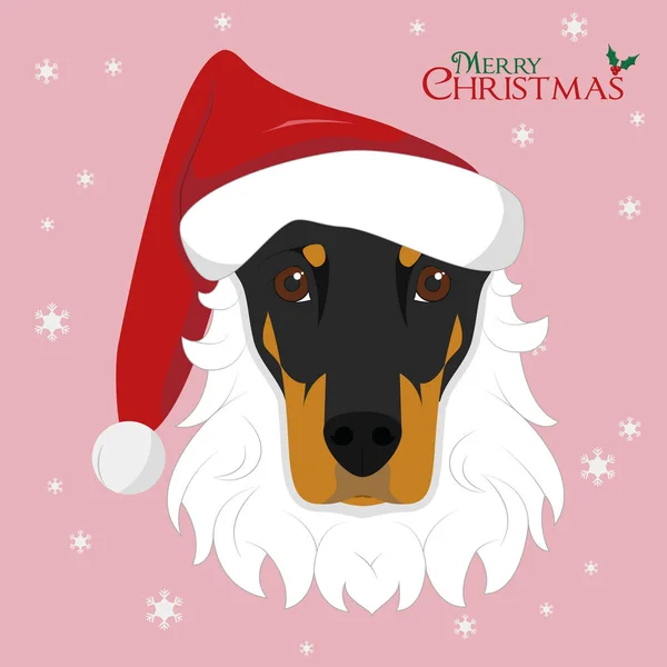 Weihnachtsgrußkarte Dobermann Hund Mit Bart Und Roter Weihnachtsmannmütze — Stockvektor