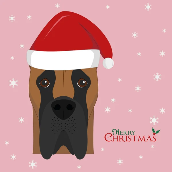 Weihnachtsgrußkarte Dänenhund Mit Roter Weihnachtsmütze — Stockvektor