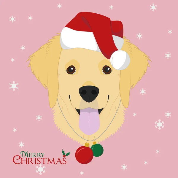 Cartão Natal Golden Retriever Cão Com Chapéu Papai Noel Vermelho — Vetor de Stock