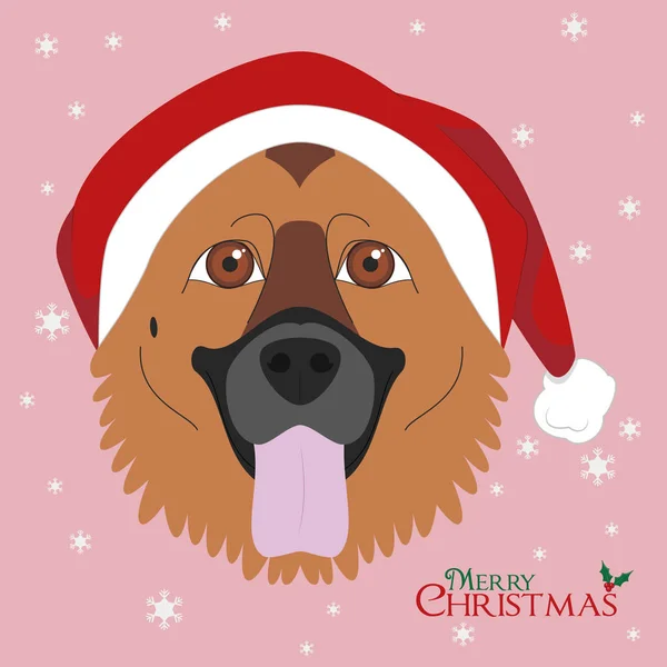 Weihnachtsgrußkarte Schäferhund Mit Roter Weihnachtsmütze — Stockvektor