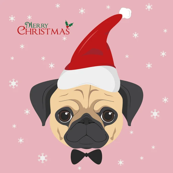 Cartão Natal Pug Cão Com Chapéu Papai Noel Vermelho —  Vetores de Stock