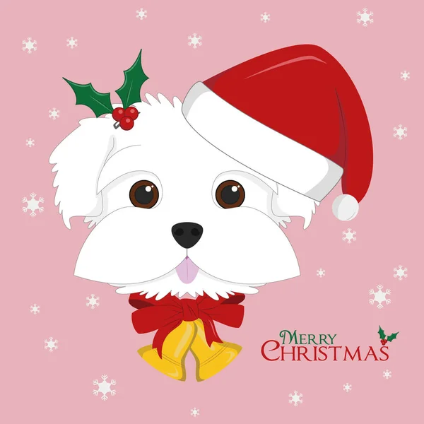 Carte Voeux Noël Chien Maltais Avec Chapeau Rouge Père Noël — Image vectorielle