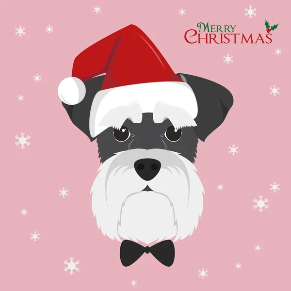 Tarjeta Felicitación Navideña Perro Schnauzer Con Sombrero Rojo Santa — Vector de stock