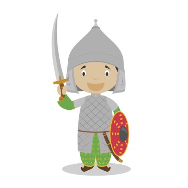 Osmanlı asker çizgi film karakteri. Vektör çizim. Çocuklar Tarih koleksiyonu.