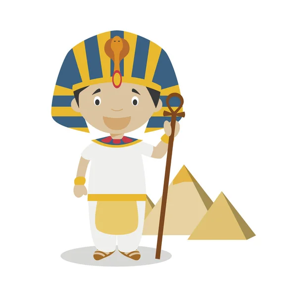 Karakter Kartun Mesir Dengan Piramida Gizah Vector Illustration Koleksi Sejarah - Stok Vektor