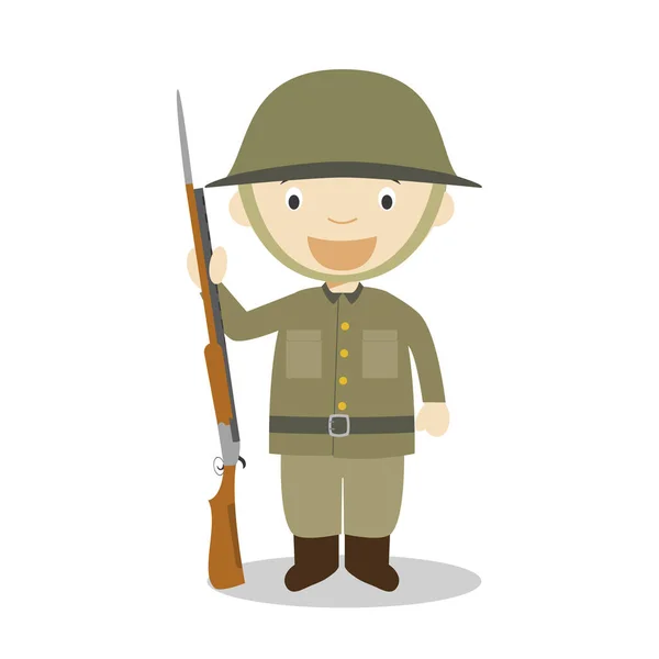 First World War Soldier Cartoon Character Vector Illustration Kids History — Stock Vector