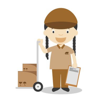 Sevimli çizgi vektör çizim bir kurye. Kadınlar meslekler serisi