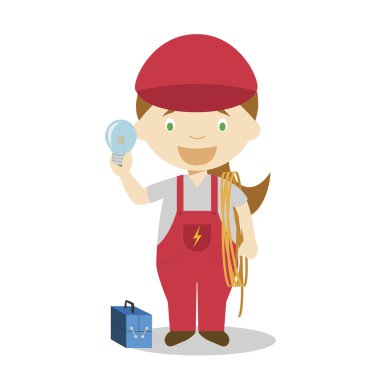 Cute cartoon vector illustration of an electrician. Women Professions Series clipart