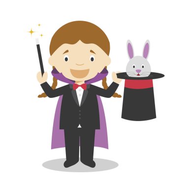 Sevimli çizgi vektör çizim bir sihirbaz. Kadınlar meslekler serisi