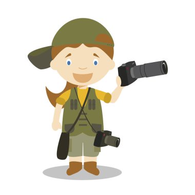 Sevimli çizgi vektör çizim bir fotoğrafçı. Kadınlar meslekler serisi