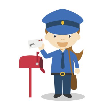 Sevimli çizgi vektör çizim bir postwoman. Kadınlar meslekler serisi