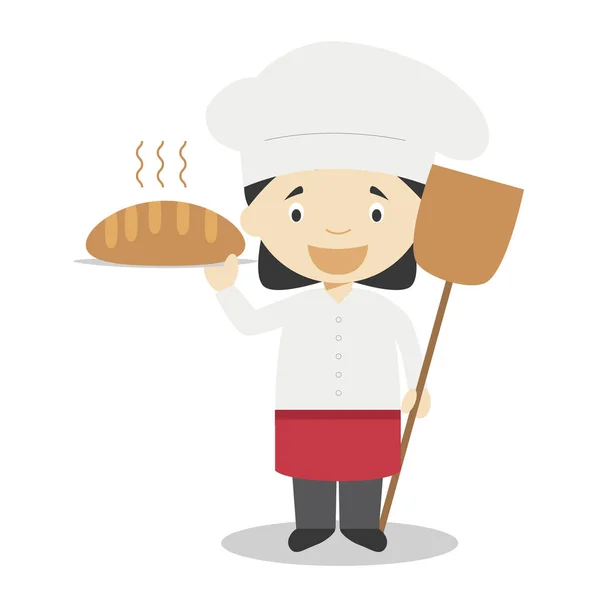 一个面包师可爱的卡通矢量插图 女性职业系列 — 图库矢量图片