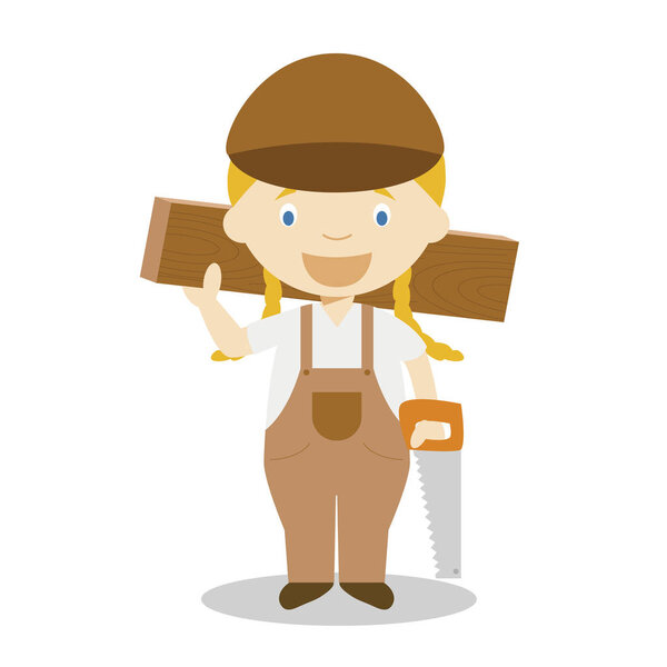 Cute cartoon vector illustration of a carpenter. Women Professions Series