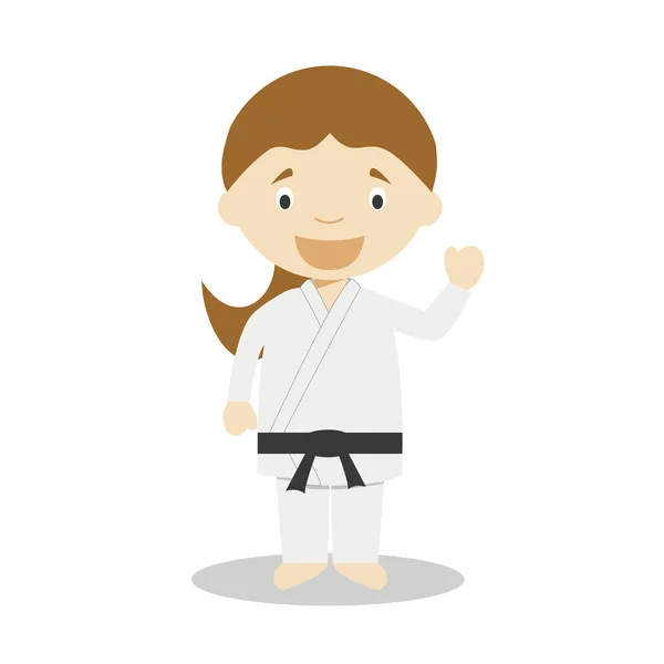 Cute Cartoon Vector Illustration Karateka Women Professions Series — Stock Vector