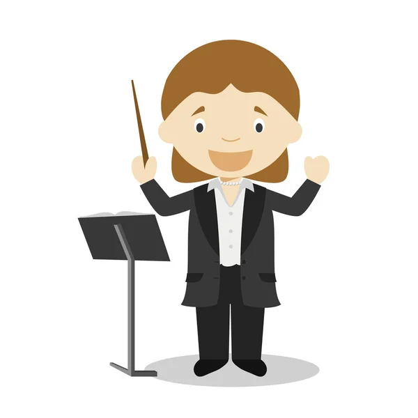 Χαριτωμένο Καρτούν Εικονογράφηση Διάνυσμα Ένας Διευθυντής Ορχήστρας Σειρά Επαγγελμάτων Γυναικών — Διανυσματικό Αρχείο