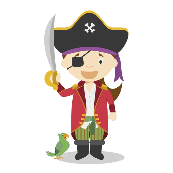 Bonito Desenho Animado Ilustração Vetorial Pirata Mulheres Profissões Series —  Vetores de Stock