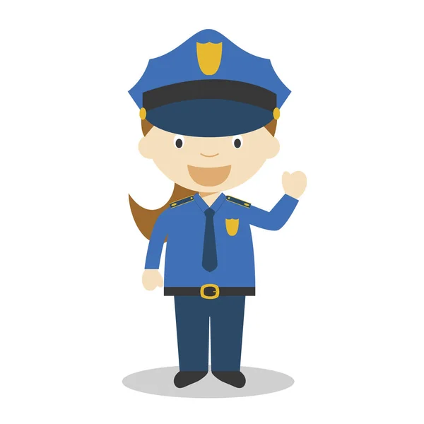 Lindo Vector Dibujos Animados Ilustración Una Mujer Policía Mujer Professions — Vector de stock