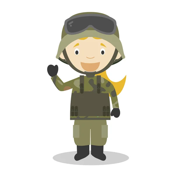 Lindo Vector Dibujos Animados Ilustración Soldado Mujer Professions Series — Archivo Imágenes Vectoriales