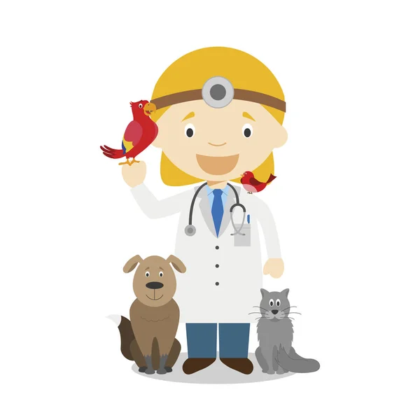 Carino Fumetto Vettoriale Illustrazione Veterinario Donne Professioni Serie — Vettoriale Stock