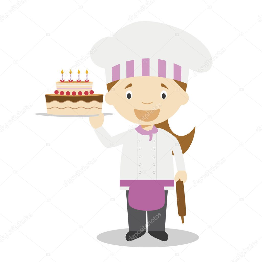 Cute cartoon vector illustration of a pastry chef. Women Professions Series