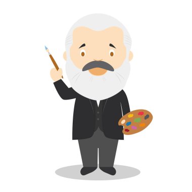 Claude Monet çizgi film karakteri. Vektör çizim. Çocuklar Tarih koleksiyonu.