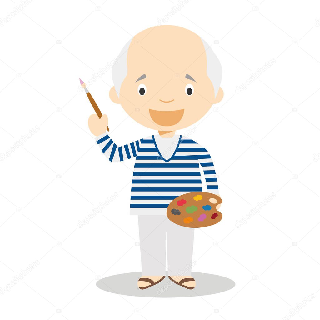Picasso cartoon character. Vector Illustration. Kids History Collection.