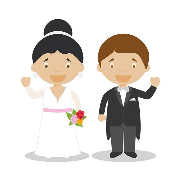 Mestic novomanželský pár stylově kreslené vektorové ilustrace — Stockový vektor