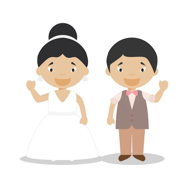 Orientální novomanželský pár stylově kreslené vektorové ilustrace — Stockový vektor