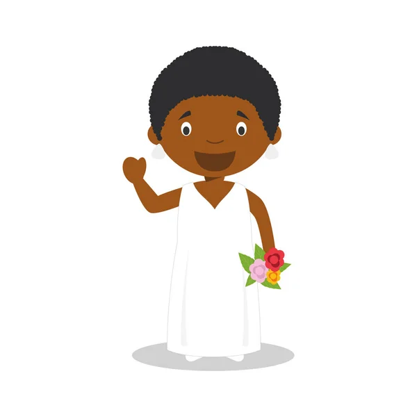 Noiva preta vestindo um vestido de noiva em estilo cartoon Vector Ilustração — Vetor de Stock