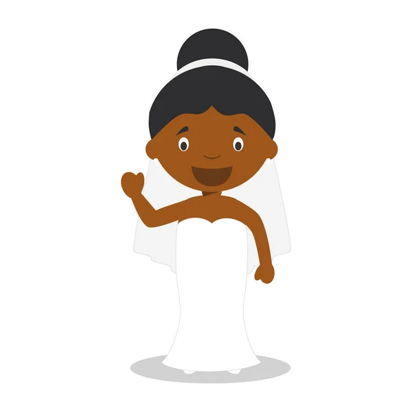 Novia negra vistiendo un vestido de novia en estilo de dibujos animados Vector Illustration — Vector de stock